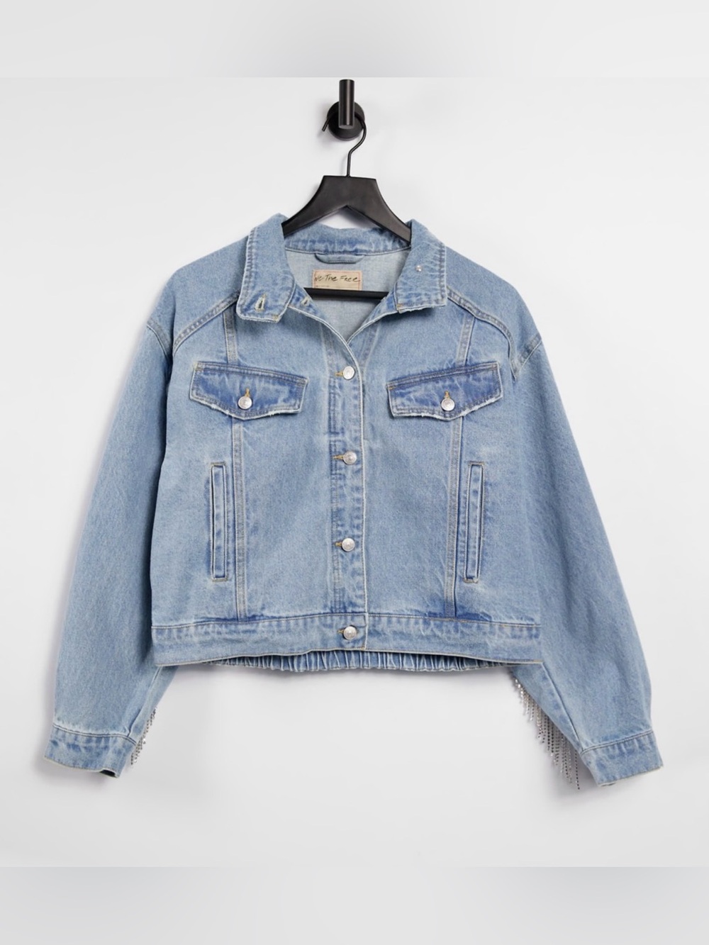 FREE PEOPLE Rhinestone Fringe COMET Denim Bomber Jacket - Picture 9 of 16
